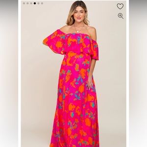 Fuchsia Floral Strapless Flounce Maternity Maxi Dress